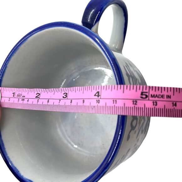 Soup Mug Bowl Handle Primitive Birds Made in Japan Vintage Stoneware Blue Heart - Picture 8 of 16